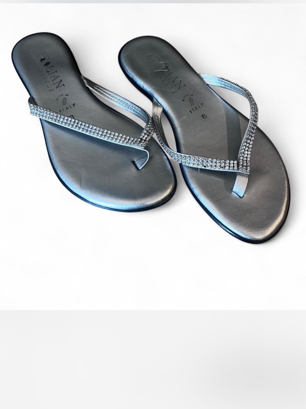 Italian Shoemakers sparkly  Silver rhinestone flip flops size 8
